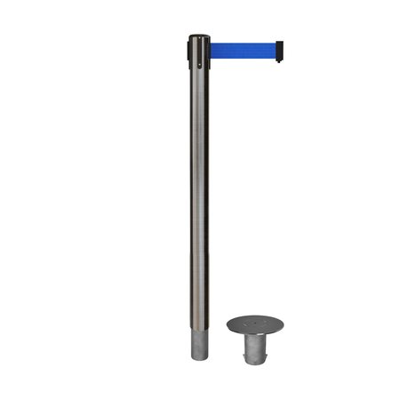 MONTOUR LINE Stanchion Belt Barrier Removable Base Sat.Steel Post 7.5ftBlue Belt MX630R-SS-BL-75